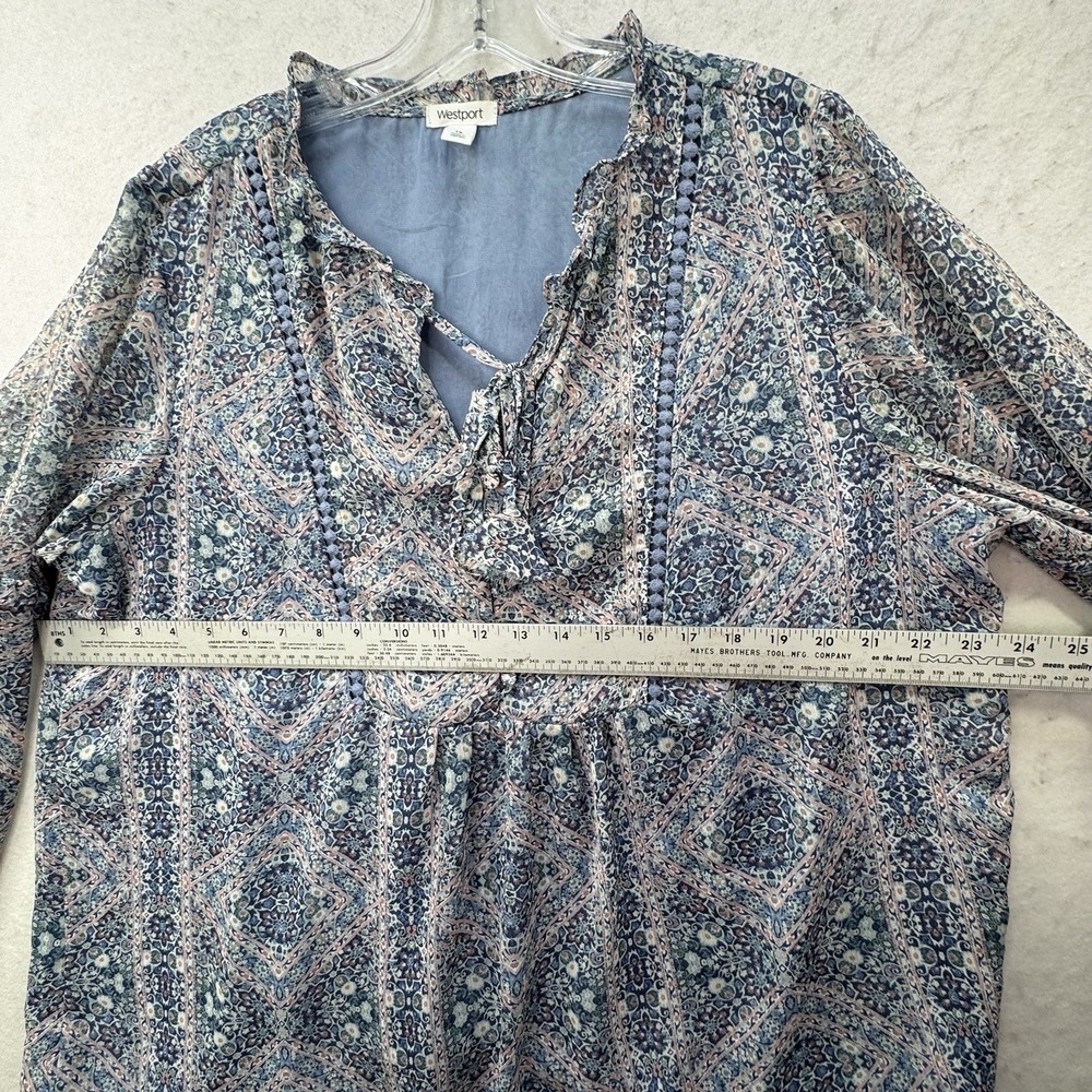 Westport‎ Blue Womens Plus Size 1X Feminine Boho Festival Peasant Top Lined LS - Picture 8 of 12